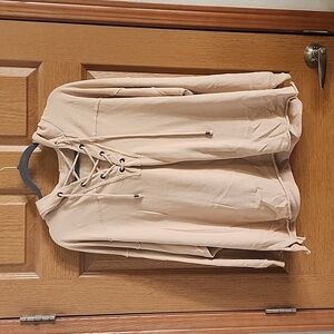 Aerie Hooded Sweatshirt, Tan Color, 100% Cotton, Laces,‎ Size Medium, Oversized